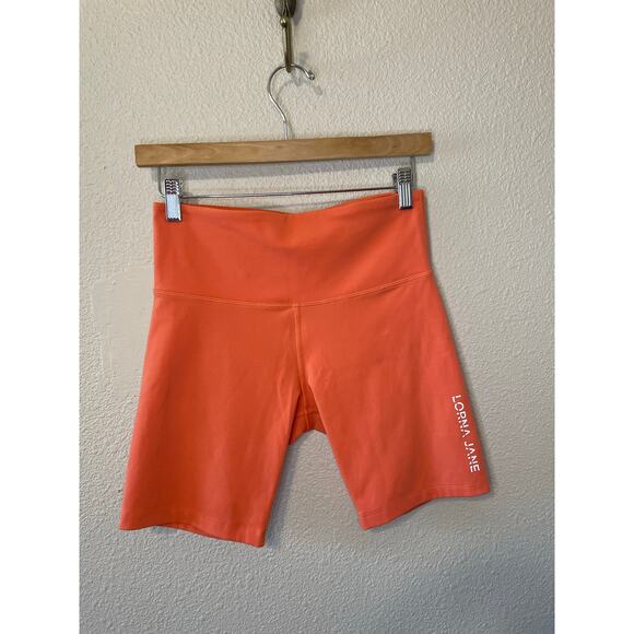 Lorna Jane Coral/Orange High Waisted 4 Way Stretch Athletic Biker Shorts Medium - Picture 10 of 11